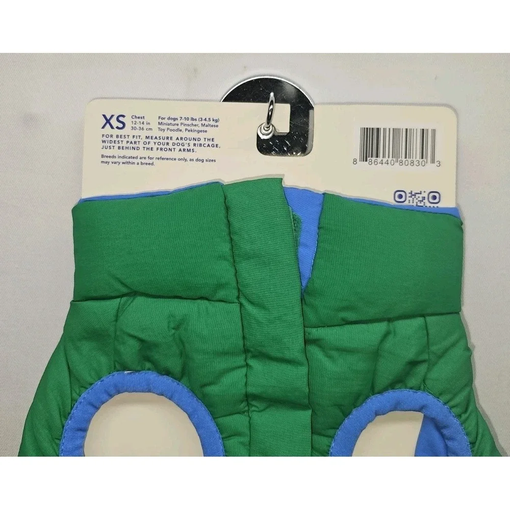 Oodles Dog Clothes Green Quilted Puffer Vest Warm Winter Jacket Size X-Small XS